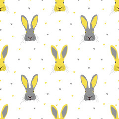 Seamless pattern with cute hares with big ears for Easter holiday. Print on fabric, baby bedding, pillows. 