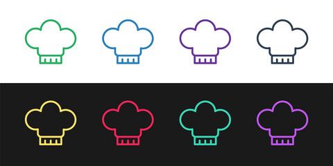 Set line Chef hat icon isolated on black and white background. Cooking symbol. Cooks hat. Vector.