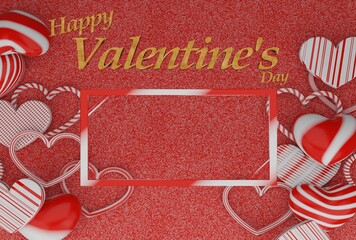 Valentine's Day background with many sweet hearts and on red background.3D rendering