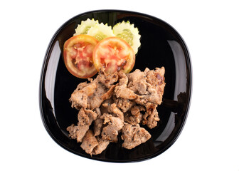 Stir fried pork in black pepper sauce isolated and white background