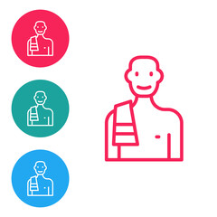 Fototapeta premium Red line Man in the sauna icon isolated on white background. Set icons in circle buttons. Vector.