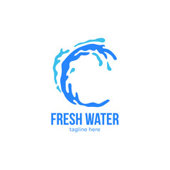  Water Splash Logo Symbol. Natural Spring water logo design Label template in white background