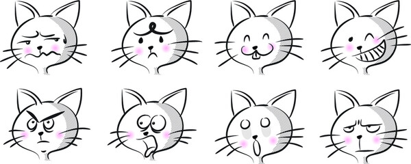 vector drawing funny cat cartoon emoji set