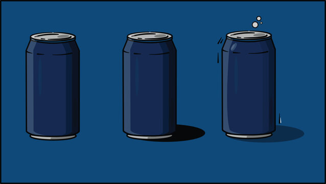 set of bottles , set of blue cans