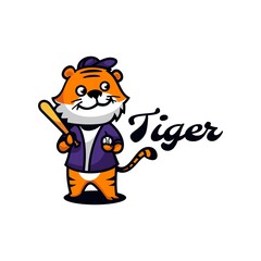 Vector Logo Illustration Tiger Simple Mascot Style.