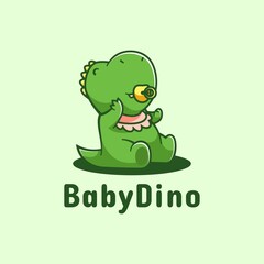Vector Logo Illustration Baby Dino Simple Mascot Style.