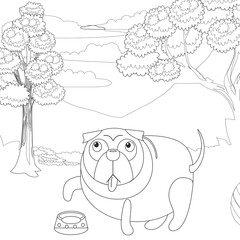 Coloring Book or Coloring Page Black And White Cartoon   Purebred Dogs or Puppies