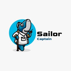 Vector Logo Illustration Sailor Captain Mascot Cartoon Style.