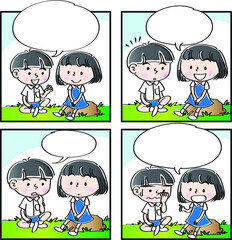 vector drawing school comic four square comic story set