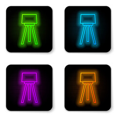 Glowing neon line Floor lamp icon isolated on white background. Black square button. Vector.