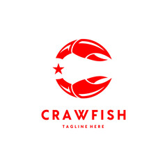 Initial Letter C Crayfish Prawn Shrimp Lobster Claw Seafood Circular Label Logo Design Inspiration