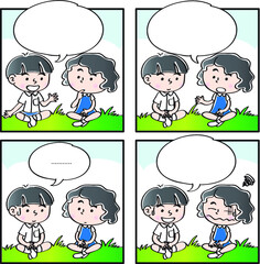 vector drawing school comic four square comic story set