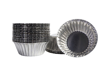 Aluminium cup cakes molds on white background, clipping path included.