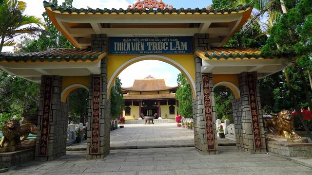 View in fron of Truc Lam monastery is an ancient temple to attract tourists. This place cultivates many Buddhists who are helpful to everyone in Da Lat, Vietnam