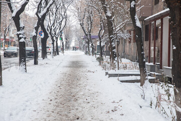 Snowy road in winter
