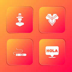 Set Mexican man sombrero, Poncho, Cigar and Hola icon. Vector. © vector_v