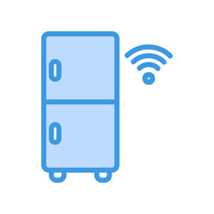 Refrigerator icon vector illustration in blue style about internet of things for any projects
