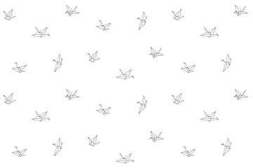 Origami crane seamless pattern. Endless vector print with hand drawn paper orizuru icon. Ink drawing sketch illustration isolated on white background