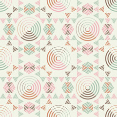 Shapes made of stripes. Seamless pattern. Design with manual hatching. Textile. Ethnic boho ornament. Vector illustration for web design or print.