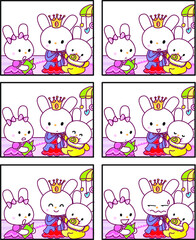 Fototapeta premium vector cartoon rabbit Fairy tale castle princess prince six-frame comics