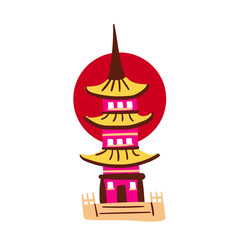 Japan stock vector hand drawn illustration. For japanese travel ad, greeting card print. Cute cartoon style asian illustration: Japan symbol - pagoda religious temple. Buddhism, shinto concept. Eps