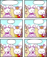 vector cartoon rabbit Fairy tale castle princess prince six-frame comics