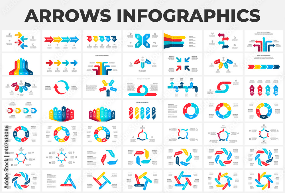 Poster arrows infographic elements bundle. business templates for presentation. vector concept with 3, 4, 5