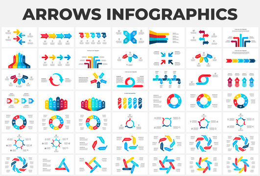 Arrows infographic elements bundle. Business templates for presentation. Vector concept with 3, 4, 5 and 6 options or steps