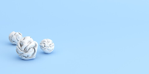 Crumple paper on blue copy space background. 3d rendering.