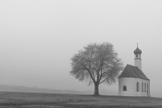 church in the fog