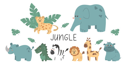 Set of african animals in cartoon style. Vector children's illustration. Isolated on white © Ирина Вихляева