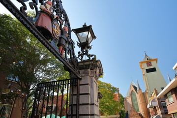 Westerstraat street in  Enkhuizen, West Friesland, Netherlands, with Westerkerk church (or St...
