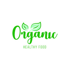 Organic food icon with leaf. 
