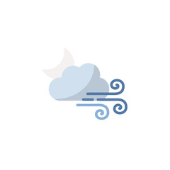 Strong wind, moon and cloud. Flat icon. Isolated weather vector illustration