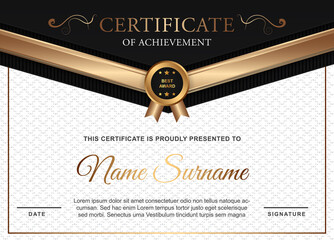 Certificate diploma of achievement border design templates with elements of luxury gold badges and modern line patterns. vector graphic print layout can use For award, appreciation, education