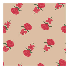 Seamless vector pattern with red flowers. Festive design with rose. Suitable for paper, web design, background, screensaver, wallpaper, gift packaging.