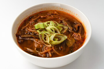 Beef yukgaejang on white background