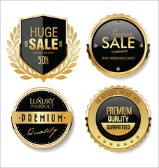 Collection of golden retro vintage badges and labels 