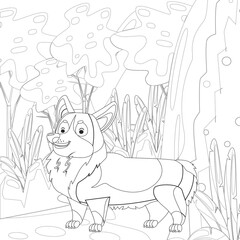 Fototapeta na wymiar dog Coloring Book or Coloring Page Black And White Cartoon Purebred Dogs or Puppies