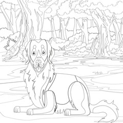 Naklejka premium dog Coloring Book or Coloring Page Black And White Cartoon Purebred Dogs or Puppies