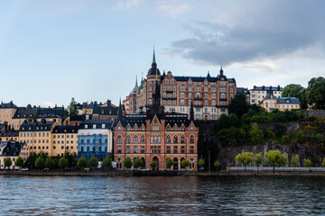 Fototapeta na wymiar Waterfront view Ugglan quarter in Stockholm, Sweden.