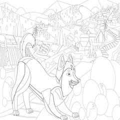 dog Coloring Book or Coloring Page Black And White Cartoon   Purebred Dogs or Puppies