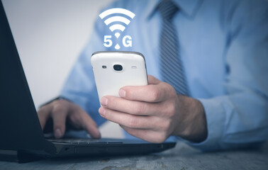 Man using smartphone. 5G Network