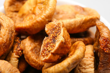 Tasty dried figs as background