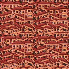 Houses pattern seamless background. Houses pixel art.