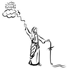 Merciful Shepherd Jesus invites to Heaven, Cross as a path and a staff