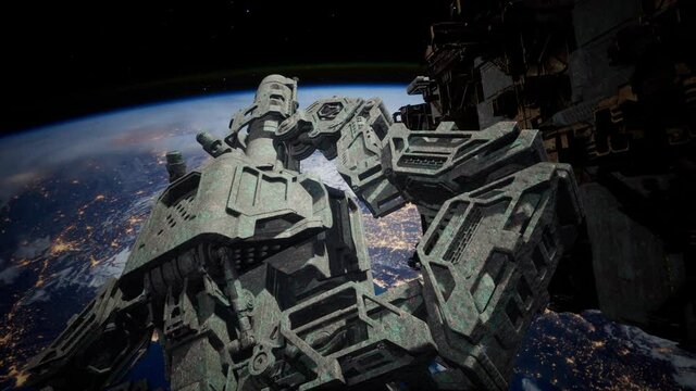 flying an animated space station. 3d rendering. elements of this image furnished by NASA