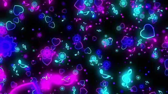 Music Notes Bright Neon Background Looped Video