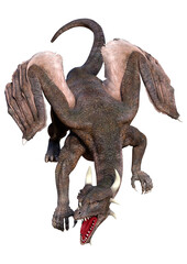 3D Rendering Fairy Tale Dragon on White