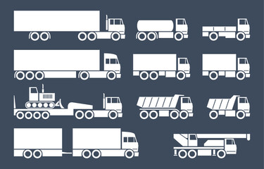 Trucks icons vector set in flat style